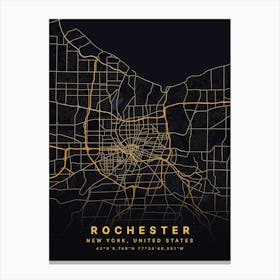 Rochester New York USA Black And Gold Map Canvas Print