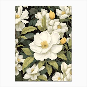 White Flowers On A Black Background 2 Canvas Print