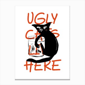 Ugly Cat Leaves Here Print, Funny Cat Lady Wall Art, Cute Kitty Poster, Cat Life Decor Canvas Print