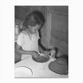 Daughter Of Tenant Farmer Eating Bread And Flour Gravy For Dinner, Wagoner County, Oklahoma By Russell Lee 1 Canvas Print