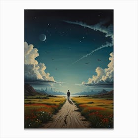 Man Walking In The Field Canvas Print