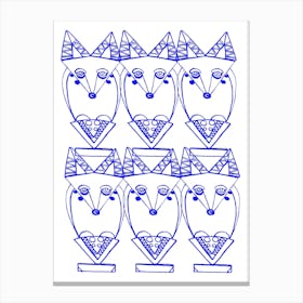 Wolf and Friends- Blue Pattern Canvas Print