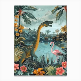 Dinosaur With Flamingo Painting 1 Canvas Print