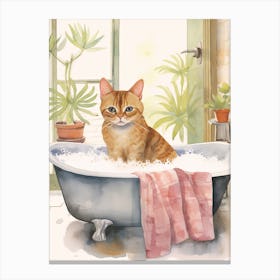 Burmese Cat In Bathtub Botanical Bathroom 3 Canvas Print