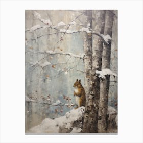 Vintage Winter Animal Painting Red Squirrel 1 Canvas Print
