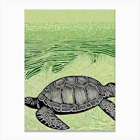 Green Turtle II Linocut Canvas Print