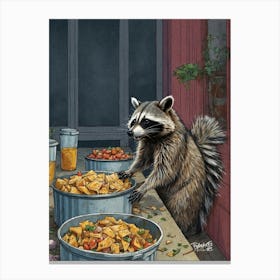 Raccoon At The Table Canvas Print