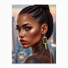 Tattooed Woman With Earrings Canvas Print