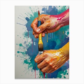 'Two Hands Holding Paint Brushes' Canvas Print