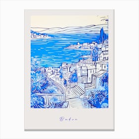 Budva Montenegro Mediterranean Blue Drawing Poster Canvas Print
