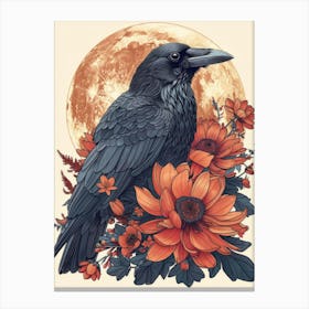 Raven And Flowers 1 Canvas Print