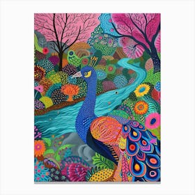 Colourful Pattern Peacock By The River 3 Canvas Print