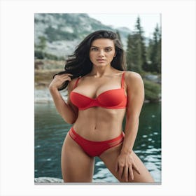 A Photo Of A Beautiful Model Wearing Red Underwear 2 Canvas Print