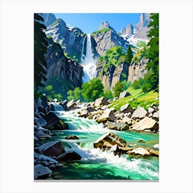 Waterfall In The Mountains 4 Canvas Print