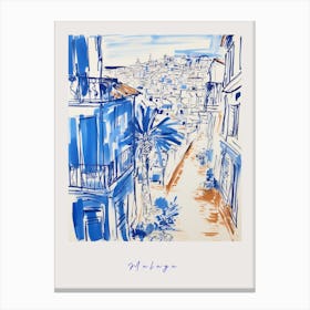 Malaga Spain Mediterranean Blue Drawing Poster Canvas Print