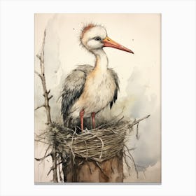 Storybook Animal Watercolour Stork 4 Canvas Print