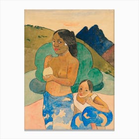 Two Tahitian Women In A Landscape, Paul Gauguin Canvas Print