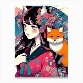 Fox And Girl Canvas Print