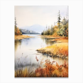 Lake In The Woods In Autumn, Painting 27 Canvas Print