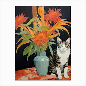 Lily Flower Vase And A Cat, A Painting In The Style Of Matisse 2 Canvas Print