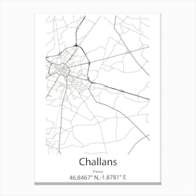 Challans,France Minimalist Map Canvas Print