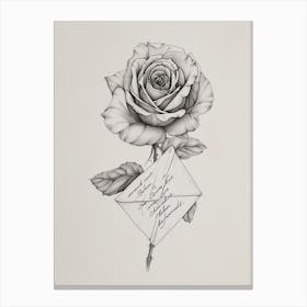 English Rose Love Letter Line Drawing 3 Canvas Print