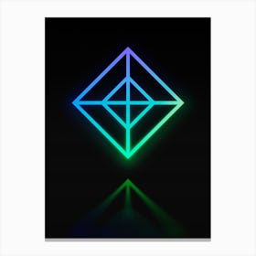 Neon Blue and Green Abstract Geometric Glyph on Black n.0461 Canvas Print