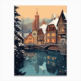 Winter Travel Night Illustration Colmar France 3 Canvas Print