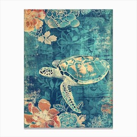 Floral Sea Turtle Wallpaper Style 3 Canvas Print
