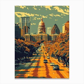 Duotone Illustration South Congress Avenue Austin Texas 1 Canvas Print