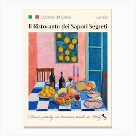 Il Ristorante Dei Sapori Segreti Trattoria Italian Poster Food Kitchen Canvas Print