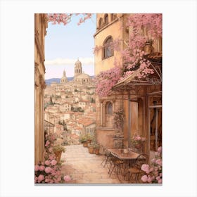 Nice France 3 Vintage Pink Travel Illustration Canvas Print