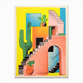 A House In Athens, Abstract Risograph Style 2 Canvas Print
