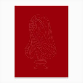 The Veiled Virgin Line Drawing - Pink & Red Canvas Print