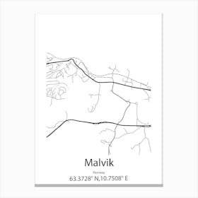 Malvik,Norway Minimalist Map Canvas Print