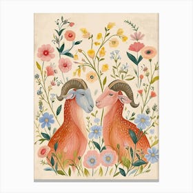 Folksy Floral Animal Drawing Ram 2 Canvas Print