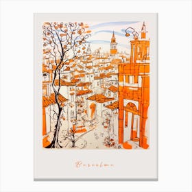 Barcelona Spain Orange Drawing Poster Canvas Print