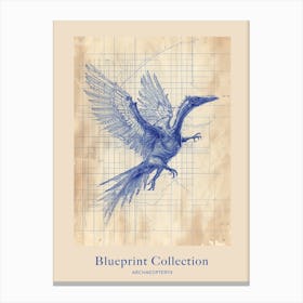 Archaeopteryx Dinosaur Blue Print Sketch 1 Poster Canvas Print
