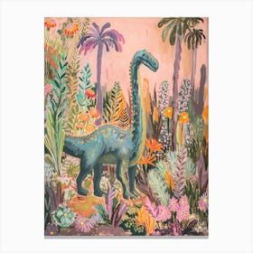 Dinosaur In The Floral Garden 2 Canvas Print