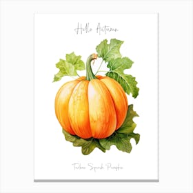 Hello Autumn Turban Squash Pumpkin Watercolour Illustration 3 Canvas Print