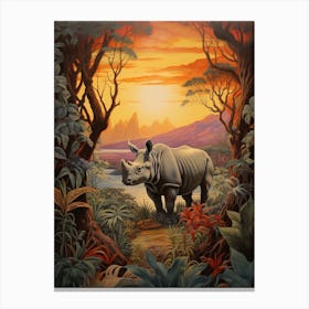 A Realistic Illustration Of A Rhino In The Sunset 2 Canvas Print