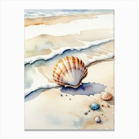 Seashell on the beach, watercolor painting 9 Canvas Print