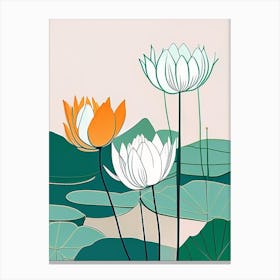 Lotus Flowers In Park Minimal Line Drawing 1 Canvas Print