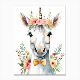 Baby Unicorn Flower Crown Bowties Woodland Animal Nursery Decor (16) Canvas Print
