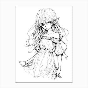 Elf Girl Anime Drawing Canvas Print