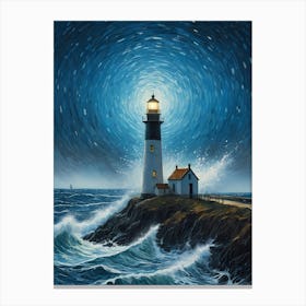 Lighthouse In The Storm Vincent Van Gogh Painting Style Illustration (21) Canvas Print