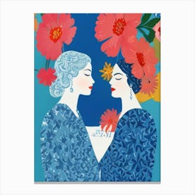 Two Women In Blue Canvas Print