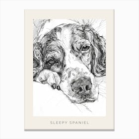 Detailed Sleepy Spaniel Dog Black & White Poster Canvas Print