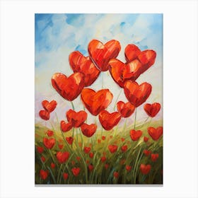 Valentine Red Heart Balloon Flowers Oil Painting Canvas Print