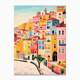 Colorful Houses On A Hillside. Gouache Landscape. Vintage Travel Canvas Print